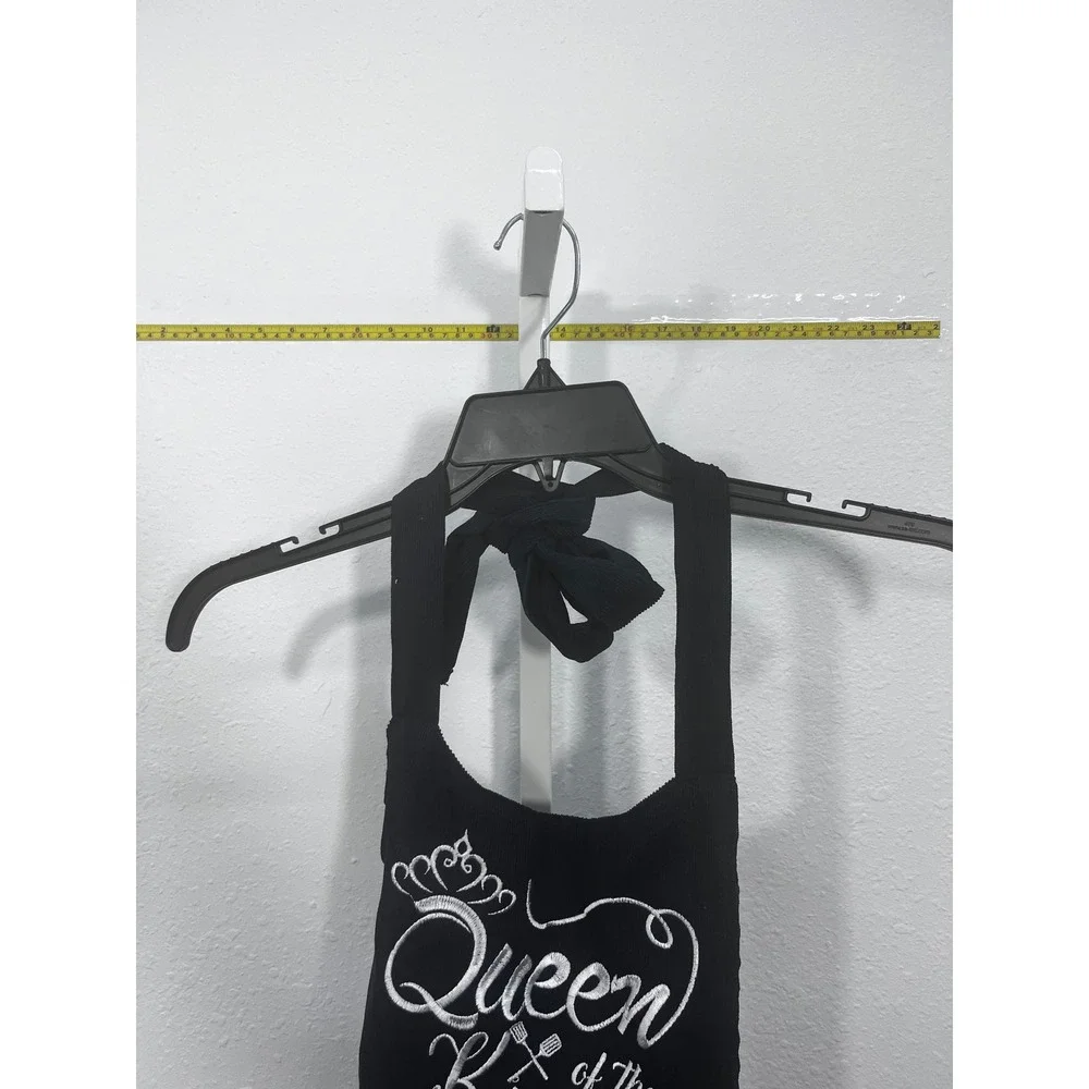 Queen of the Kitchen Floral Halter‎ Apron Black Blue Rose Pockets One Size